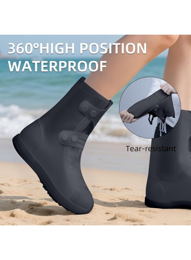 YelaJoy 2 Pair of Waterproof Shoe Covers Non-Slip Rain Shoe Covers Reusable Silicone Shoes Covers For Rain Resistant Rain Boots For Men Women Outdoor Overshoes Protection - Image 2